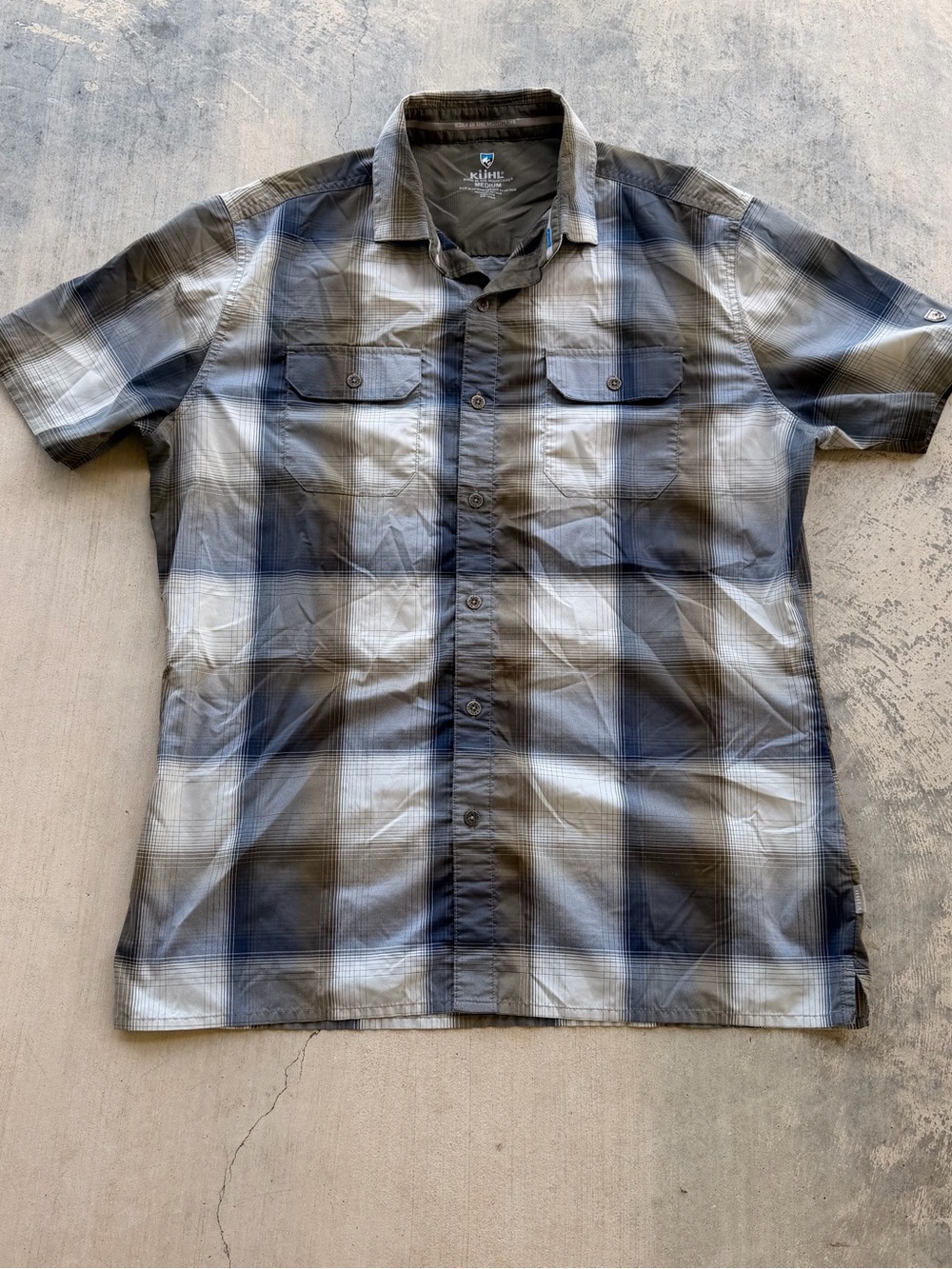 Kuhl Men’s Short Sleeve Plaid Button-Up Shirt - Gray and Blue